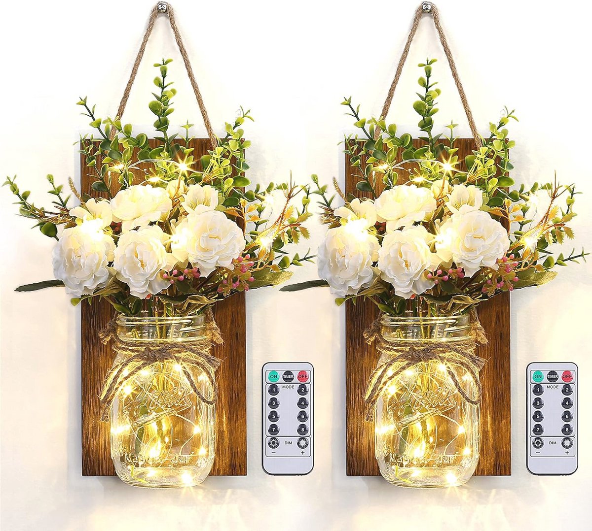 Wandlampen met Bloem en Hout – LED Lichtketting voor Woonkamer, Slaapkamer en Bruiloft Decoratie