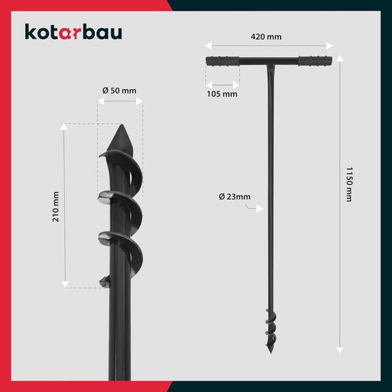 Handgrondboor diameter 50 mm, 115 cm lengte, metaal met kunststof handgreep van Merkloos	 — afbeelding 3