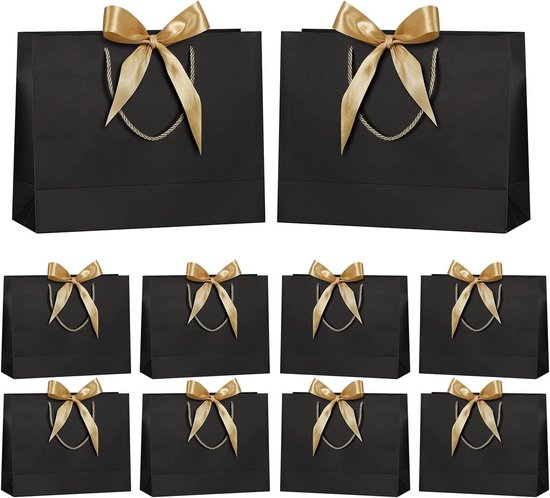GOYADA 25 Zwarte Cadeauzakjes Met Handvat – 32x22x10 Cm, Kraftpapier, Herbruikbaar, Voor Kerst, Verjaardag, Bruiloft En Shoppen