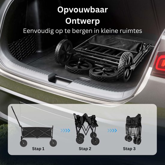 SNJY® Bolderkar Opvouwbaar - Strandkar - Boodschappenkar - Tot 100 KG - 50D x 102B x 114,5H cm - Zwart van Merkloos — afbeelding 5