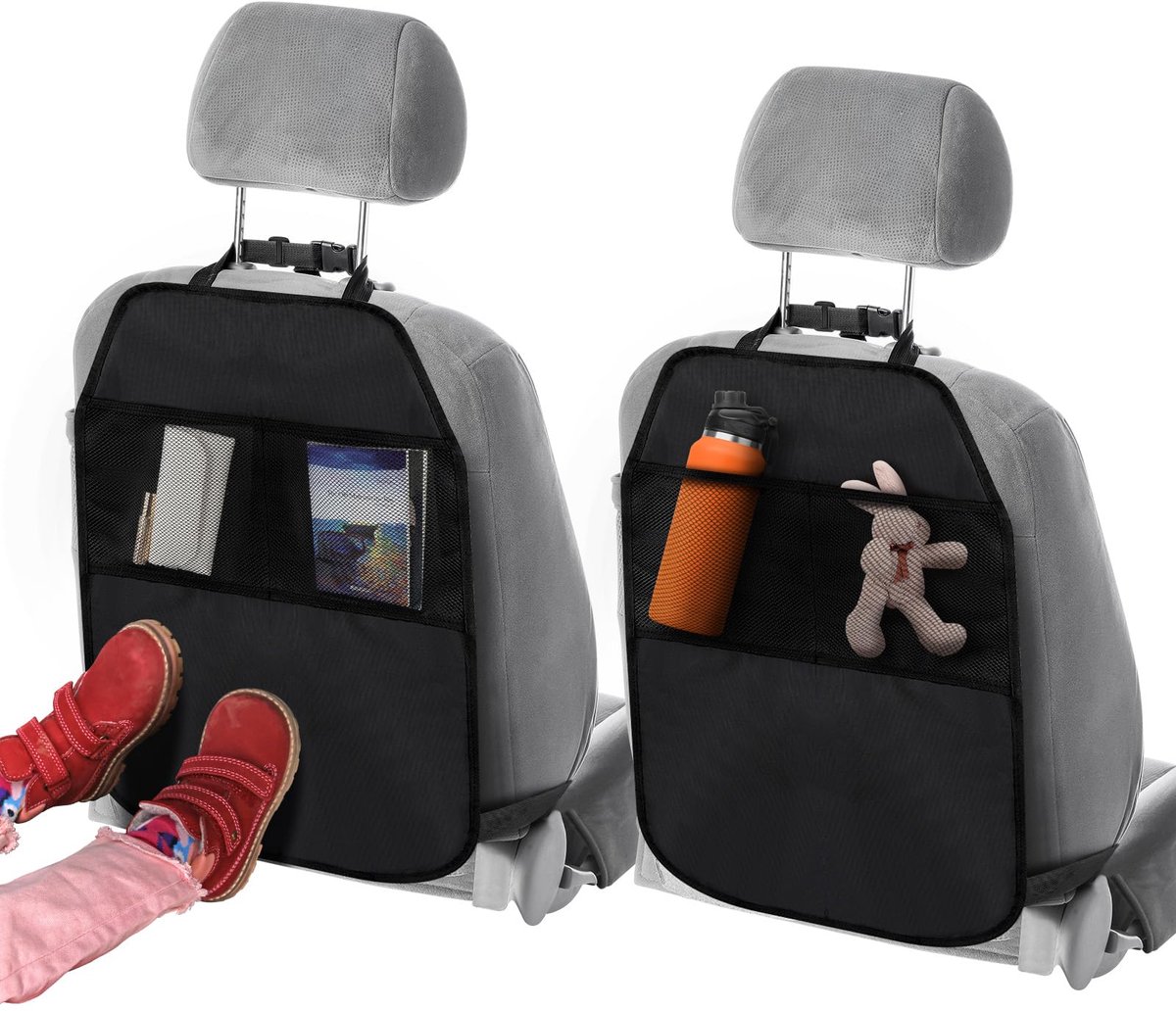 IMPERATORIS® Autostoel Organizer - Bescherming Achterkant Stoel - Met Tablet Houder en Opbergvakken - Voor Kinderen en Reizen - Waterafstotend - 2 Stuks - Zwart - 67 x 43.6 x 16 cm