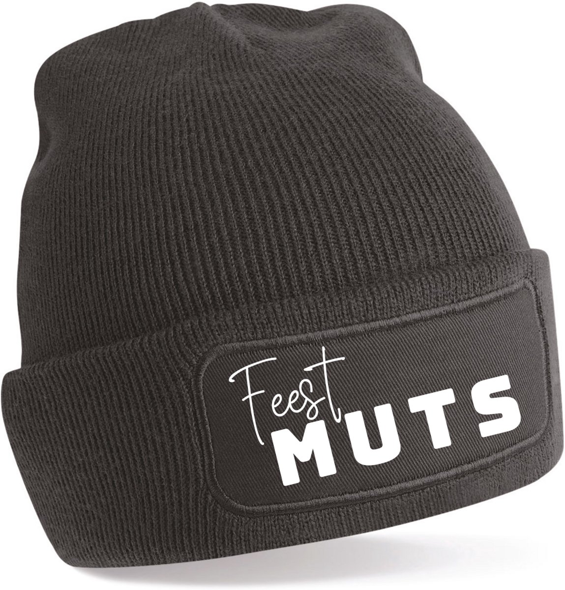 Beanie-Feest Muts-kado-wintermuts-grappig-zwart-wit