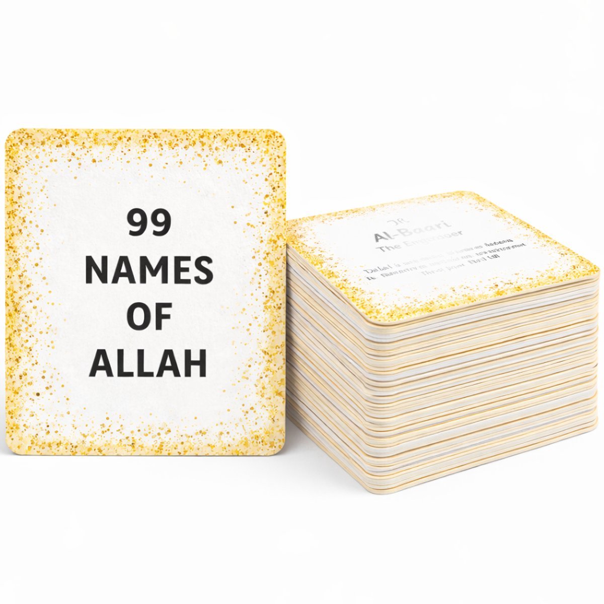 Baraka Treasures 99 Namen van Allah Kaarten - Memoriseerkaarten - Luxe Islamitische Kaartenset - 99 Names of Allah - Met Betekenissen - Eid Cadeau - Ramadan Cadeau - Engels