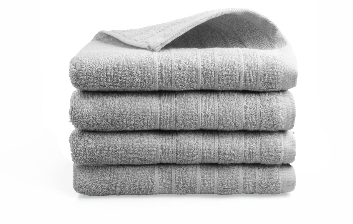 DoubleLife Handdoeken 50x100 cm - Set van 4 - 100% Katoen, waarvan 50% Gerecyclede Katoen - GRS Gecertificeerd - Sandy Grey