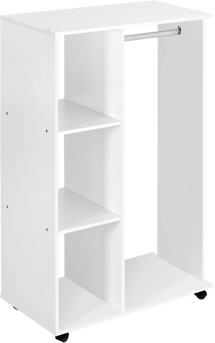 HOMCOM - Kledingrek op wielen - Hout - 80x40x128cm - Wit