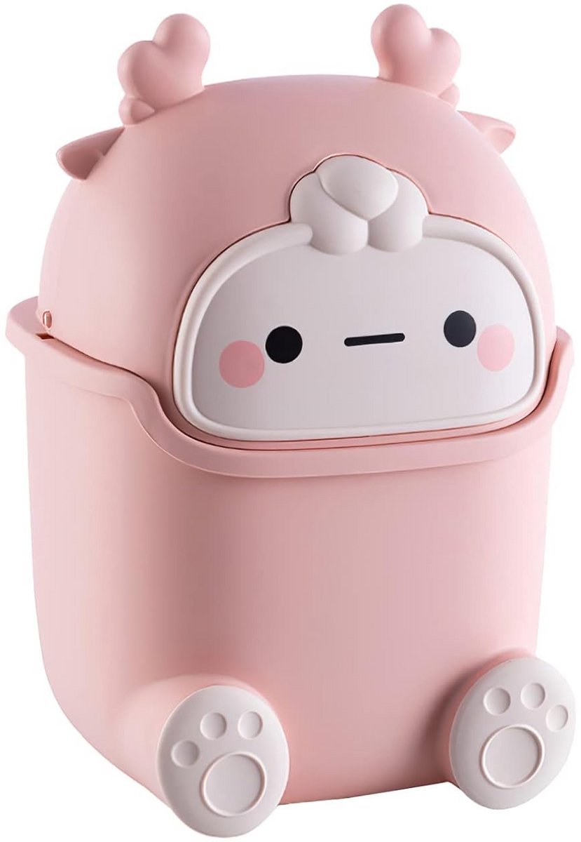 Schattige Mini Afvalbak in Diervorm - Stijlvolle Prullenbak voor Bureau, Badkamer of Keuken (Roze)