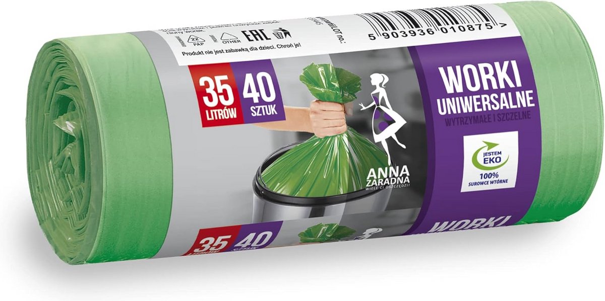 Universele Groene Vuilniszakken 35 Liter - 40 Stuks - Sterke HDLD-Afvalzakken voor Thuis en Kantoor