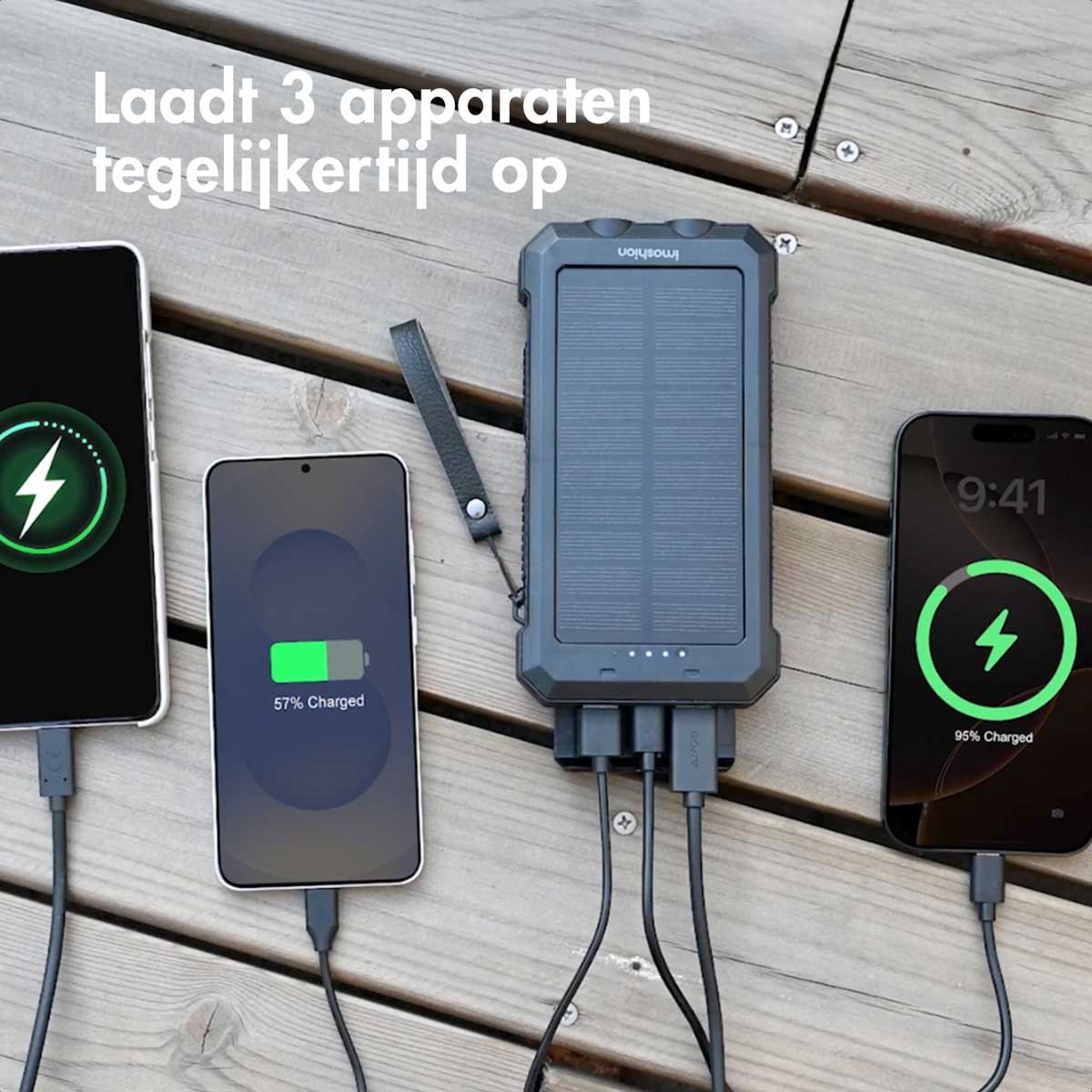 Imoshion Solar Powerbank 20.000 mAh Zwart met Zaklamp - afbeelding 3