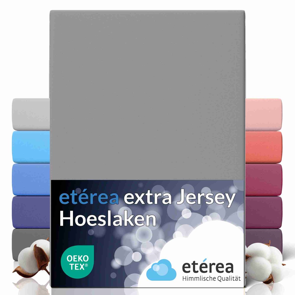 etérea Extra Jersey Hoeslaken 90x200 - 100x220 cm - Oekotex - 100% katoen - bis 35 cm - Grijs