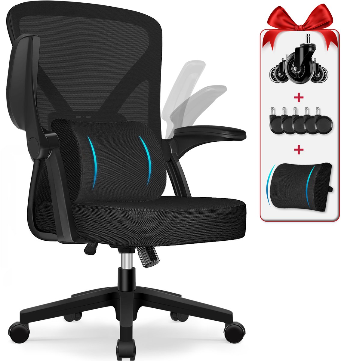 Hiaonyx Ergonomische Bureaustoel met Opklapbare Armleningen - Hiaonyx - €101,99