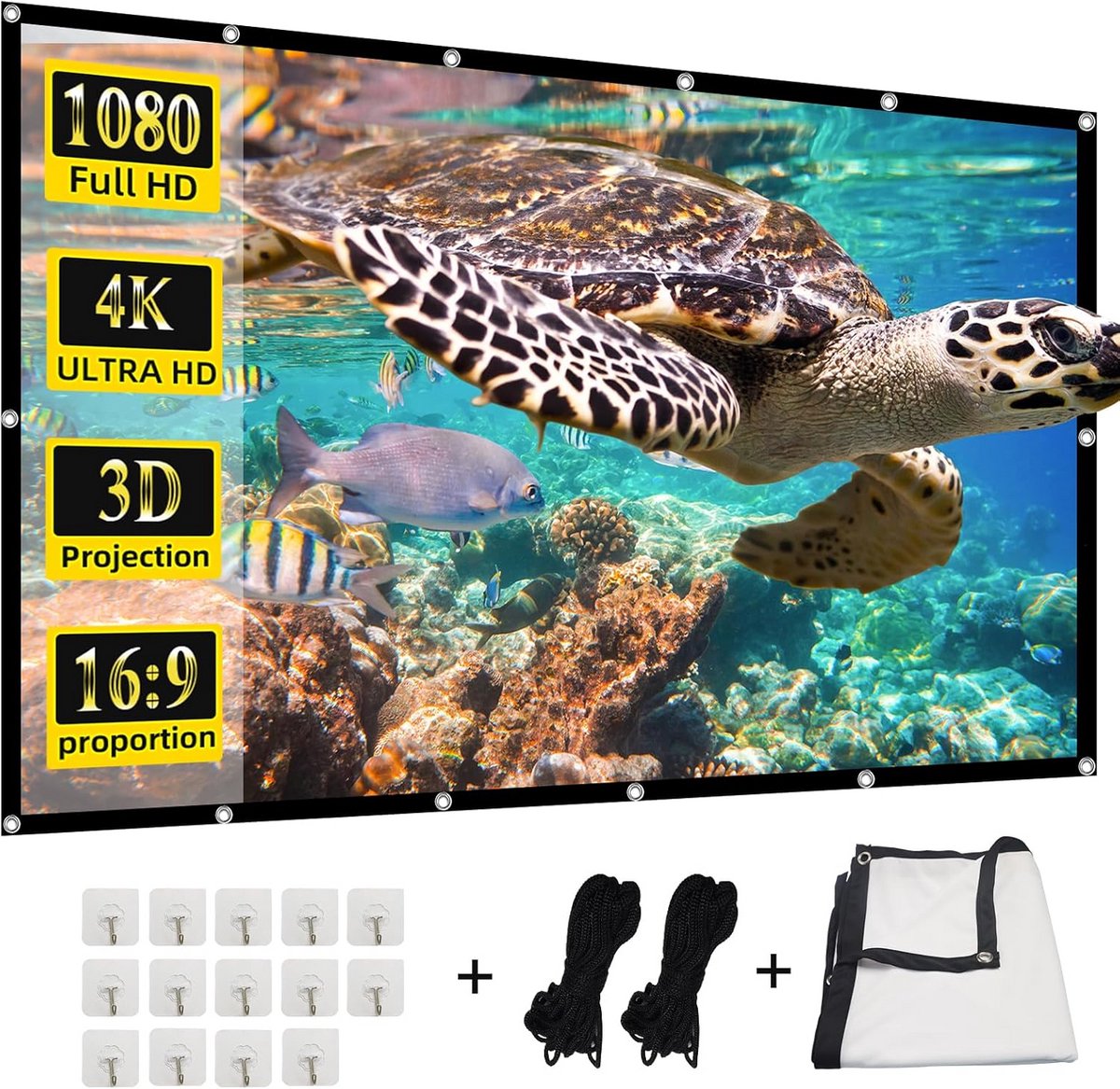 Projectiescherm 150 inch 4K HD 16:9 Opvouwbaar en Draagbaar voor Binnen en Buiten
