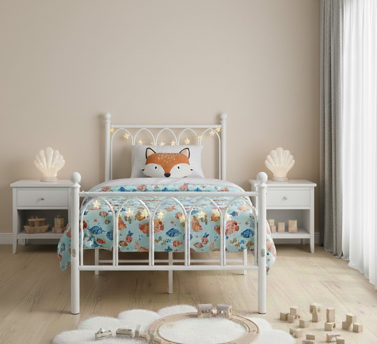 Metalen Bed 90x190 – Sterk Eenpersoons Bedframe met Hoofdbord & Voetbord – Stabiliteit, Opslagruimte, Stil & Duurzaam – Wit – House&Garden