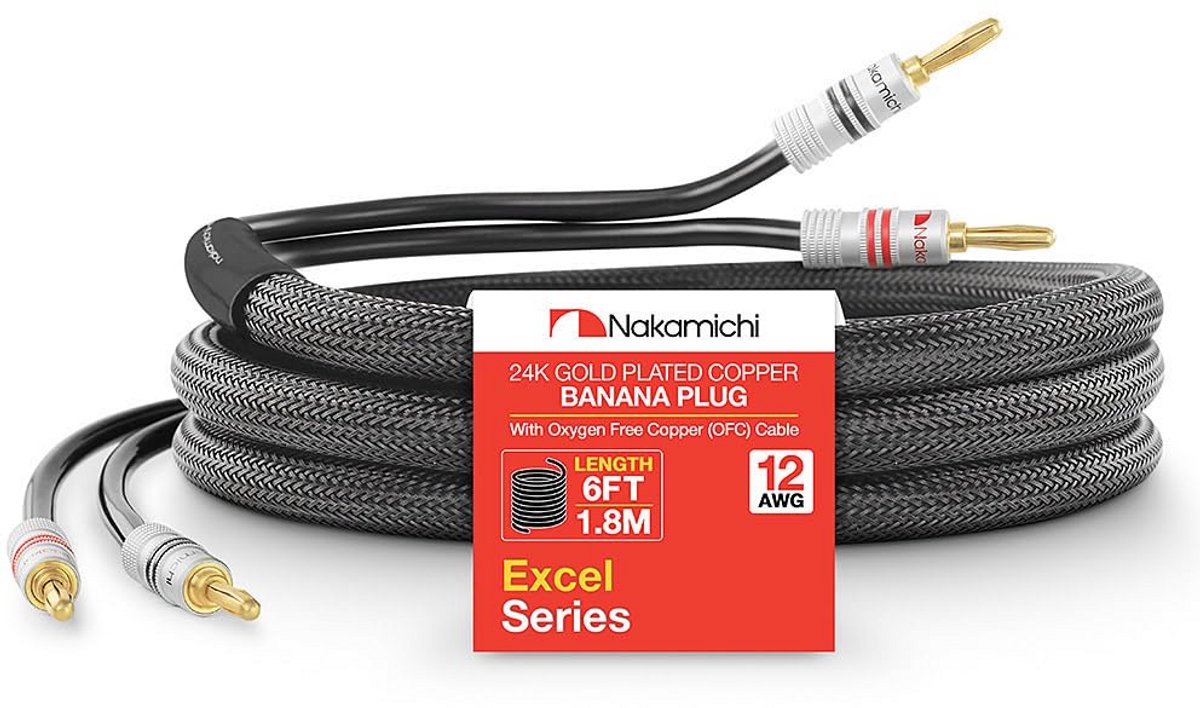 Premium Luidsprekerkabel 12AWG met 24K Vergulde Banaanstekkers - Zuurstofvrij Koper voor Hifi Audio & Home Cinema