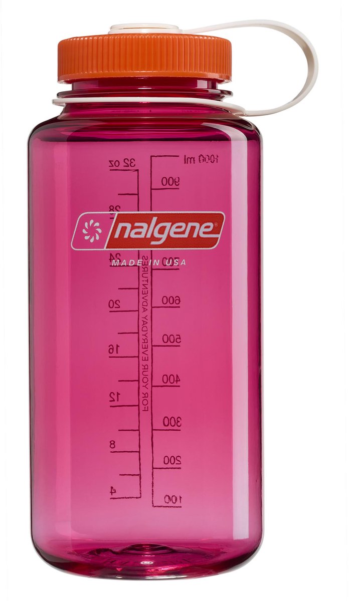 Nalgene - wide mouth bottle - drinkfles - waterfles - 1000ml - bpa free - sustain - fuchsia purple w/flame nieuw