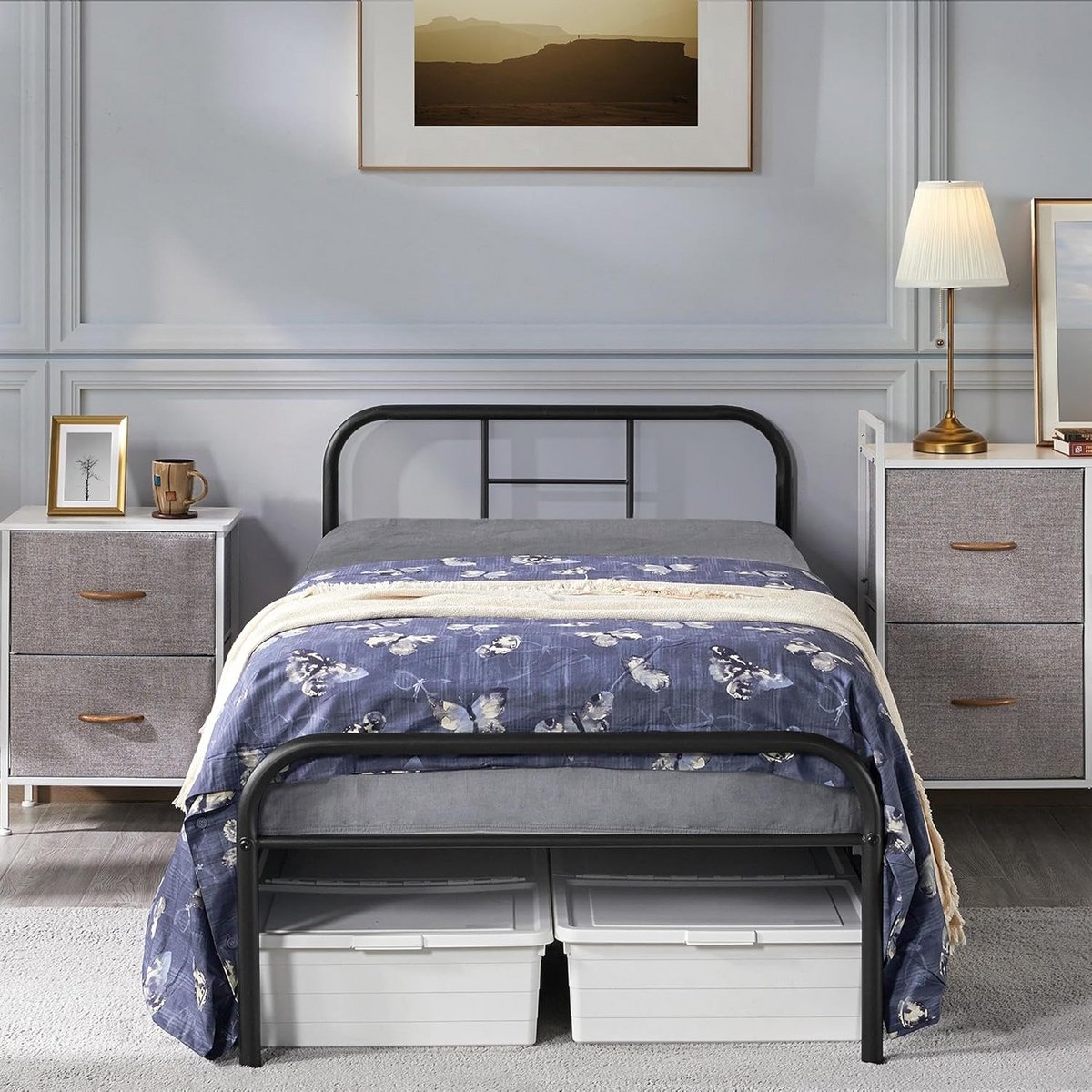 Metaalbed 90x200 cm met Lattenbodem en Hoofdeinde - Minimalistisch Bedframe voor Slaapkamer of Logeerkamer