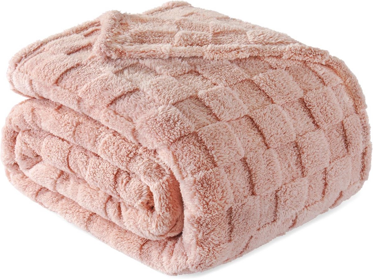 Extra Grote Flanellen Fleece Deken Kingsize Geruit Roze - Super Zacht en Warm Beddeken
