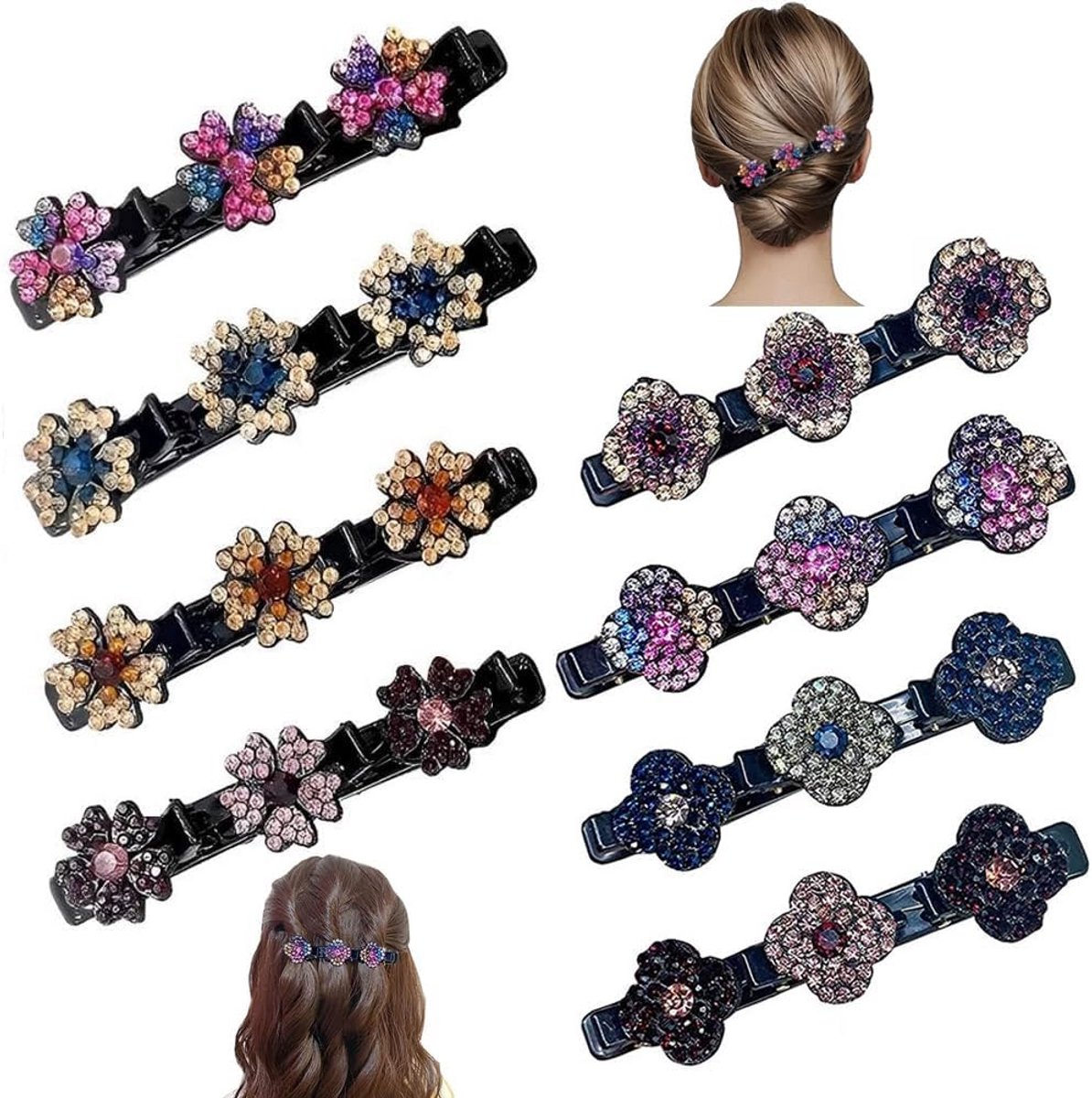 Mini Hair Clips met Sprankelende Kristallen - Pack van 8 voor Vrouwen en Meisjes