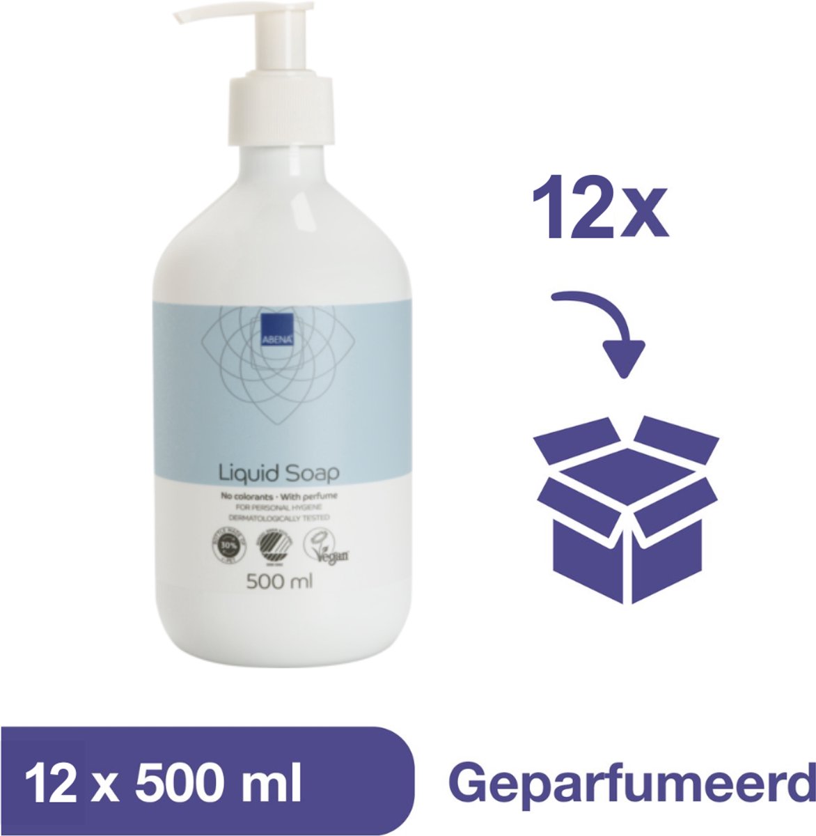 Abena Handzeep Voordeelverpakking - 12 x 500 ml - Handzeep Pompje - Geparfumeerd - Milde Vloeibare Handzeep met Pompje - Voor de Normale Huid