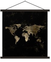 Affiche scolaire - Wereldkaart - Zwart - Or - 40x40 cm - Lattes noires