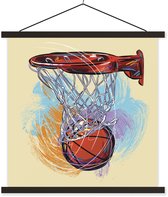 illustration d'un ballon de basket frappant la cible à pleine vitesse affiche scolaire lattes plates noir 90x90 cm - Tirage photo sur affiche textielposter (décoration murale salon / chambre)