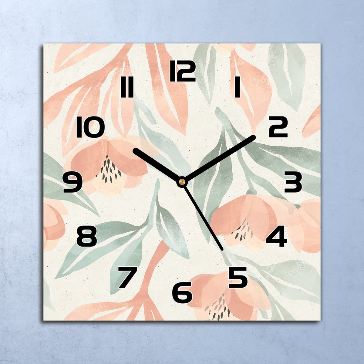 Coloray Wandklok - Pastelkleurige bladeren Glazen Wandklok - 30x30 cm - Romig Wandklok - Wandklok Vierkant - Wandklok Industrieel - Wandklok Keuken - Stille Wandklok
