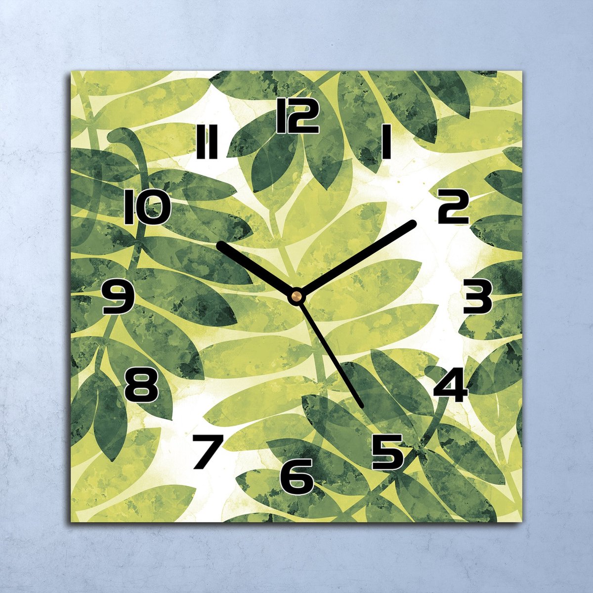 Coloray Wandklok - Bladerenjungle Klok Glas - 30x30 cm - Groente Wandklok - Wandklok Vierkant - Wandklok Industrieel - Wandklok Keuken - Stille Wandklok
