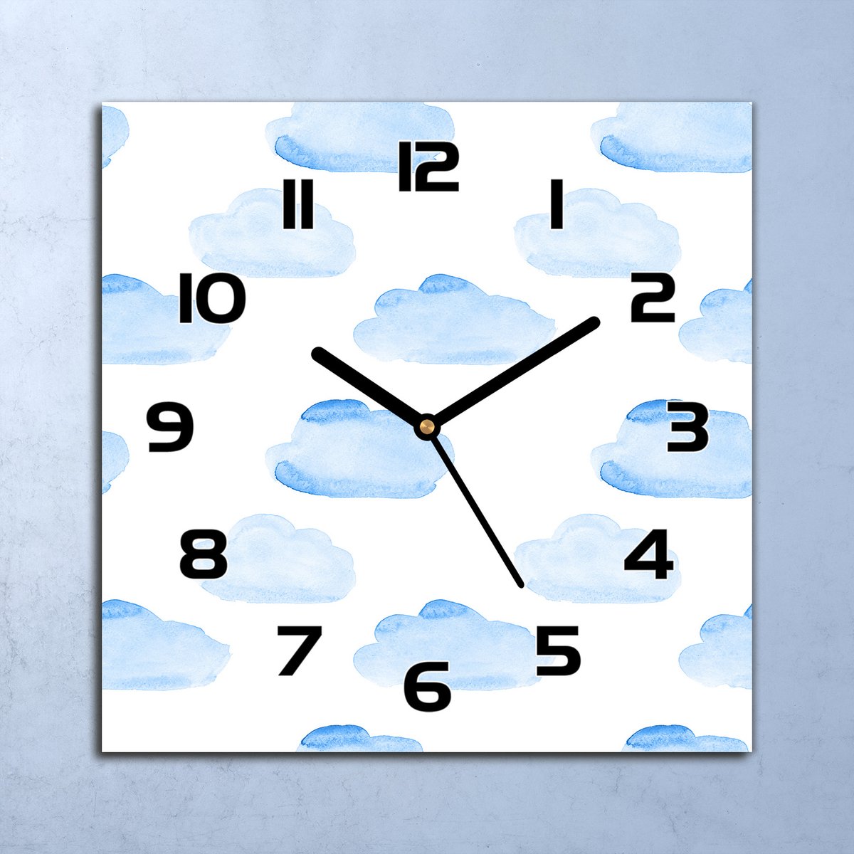 Coloray Wandklok - Wolken Klok Glas - 30x30 cm - Lichtblauw Wandklok - Wandklok Vierkant - Wandklok Industrieel - Wandklok Keuken - Stille Wandklok