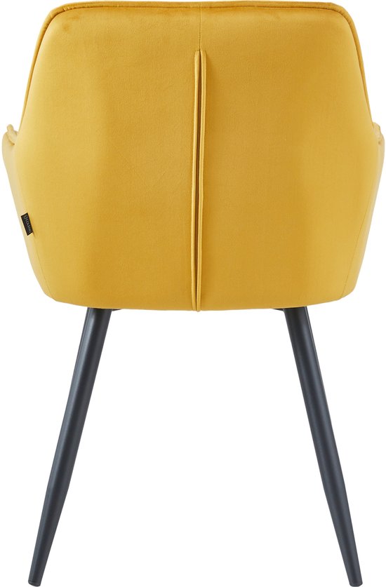Colenis® - Chaise de salle à manger Oriana - Set de 4 - Jaune ocre - Velours - Industriel - Avec accoudoirs - Chaise