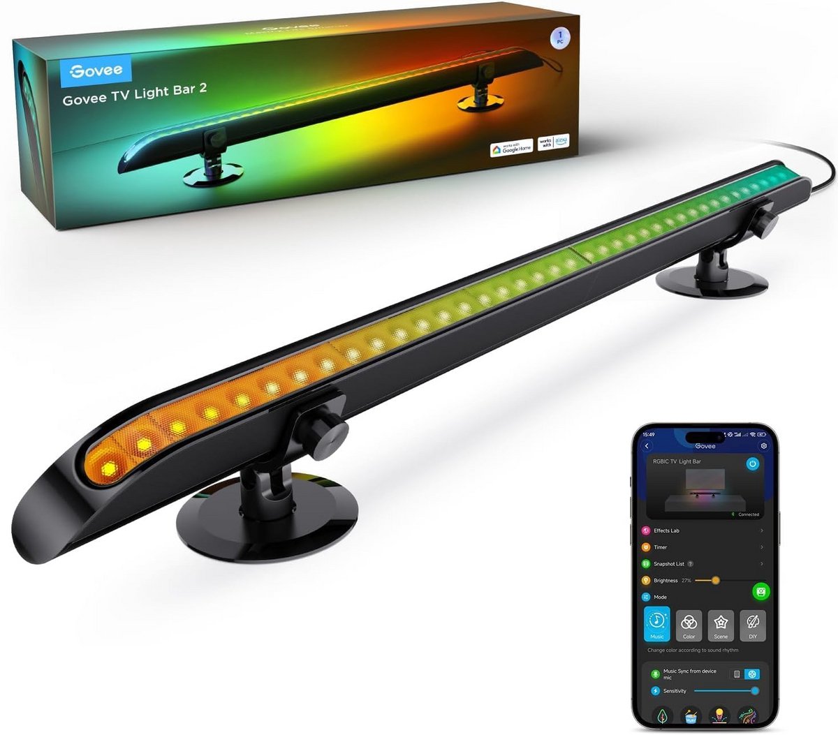 RGBIC LED Lichtbalken voor TV 55-70 Inch - Verlichte Decoratie met Muziek Synchronisatie