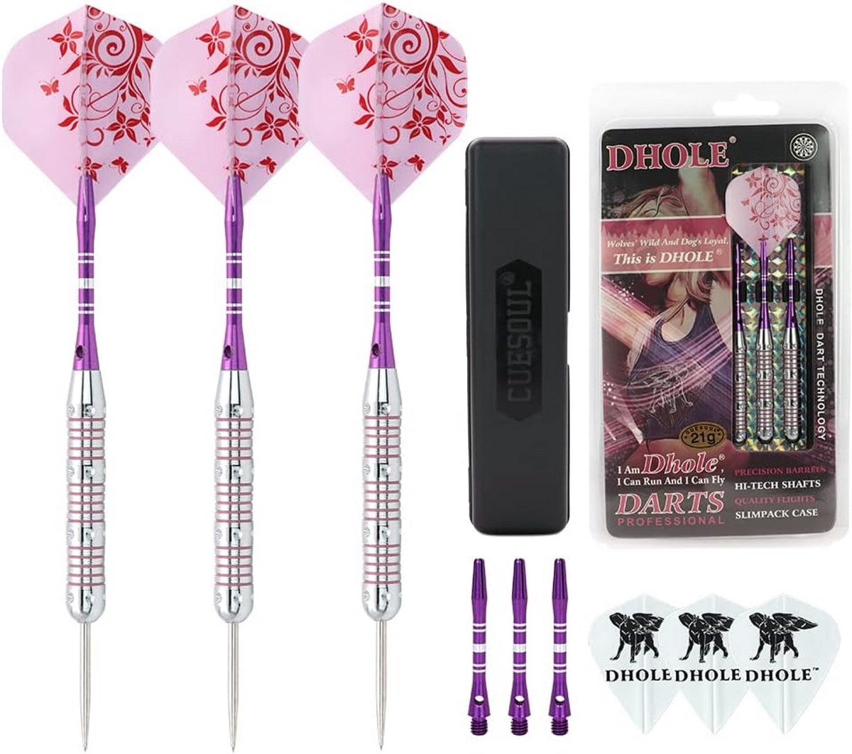 Roze Darts voor Dames 21 gram met Stalen Punt - Inclusief Aluminium Schachten