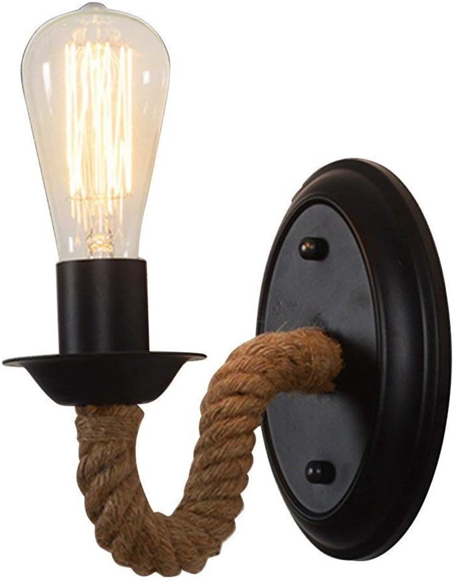 Vintage Industriële Wandlamp met Schakelaar - Touw en E27 Fitting - Sfeervolle Verlichting voor Woonkamer, Slaapkamer of Hal