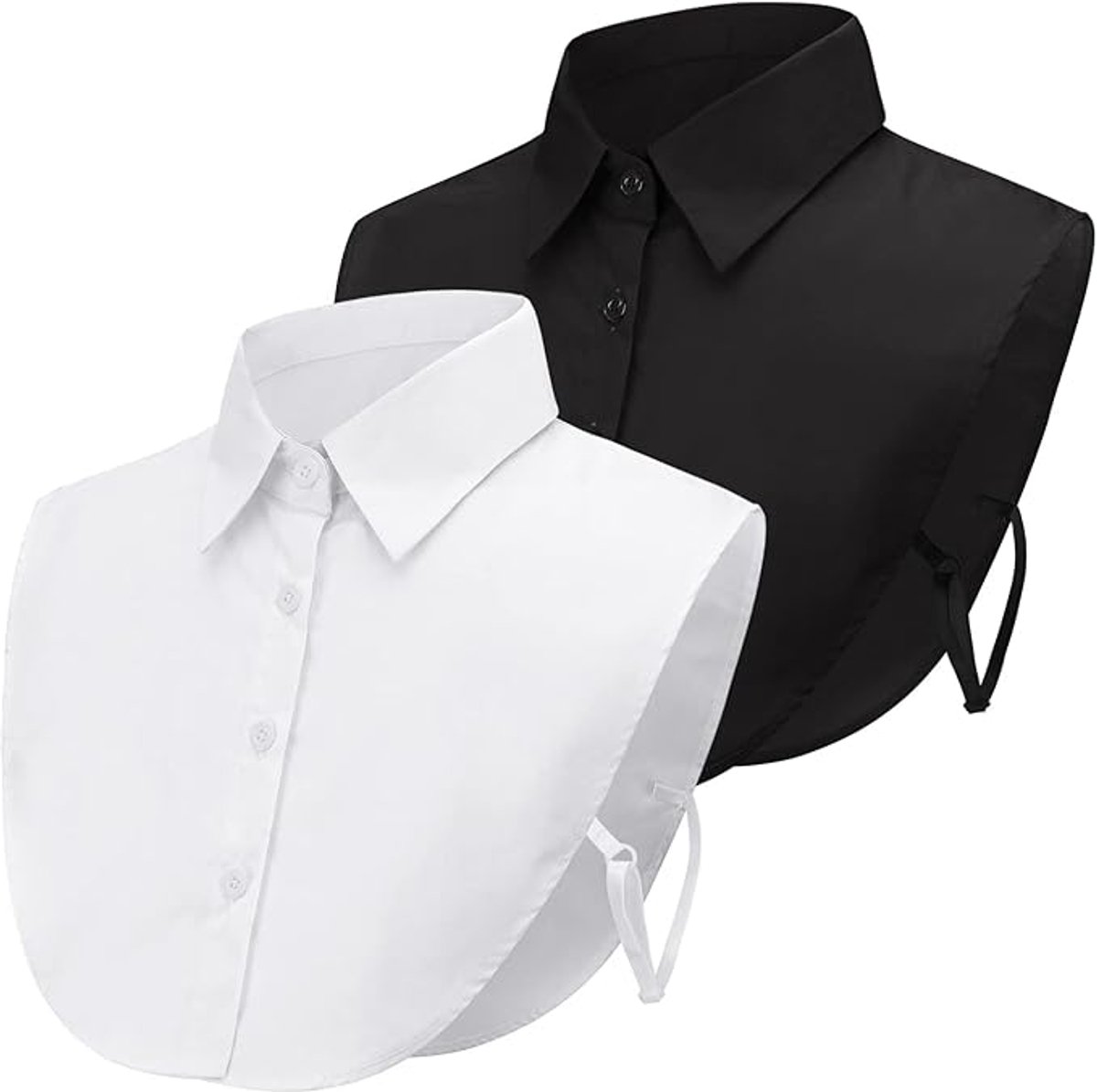 MDUG 2-delige set afneembare nepkraag voor damesoverhemden - Afneembare nepkraag - Zwart en wit - Decoratieve nepkraag voor een half overhemd - Geschikt voor damesoverhemden en -tops