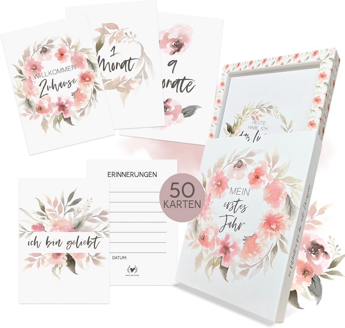 Mijlpaalkaarten voor Baby - Cadeau voor Geboorte en Babyshower - 50 Kaarten in Geschenkdoos