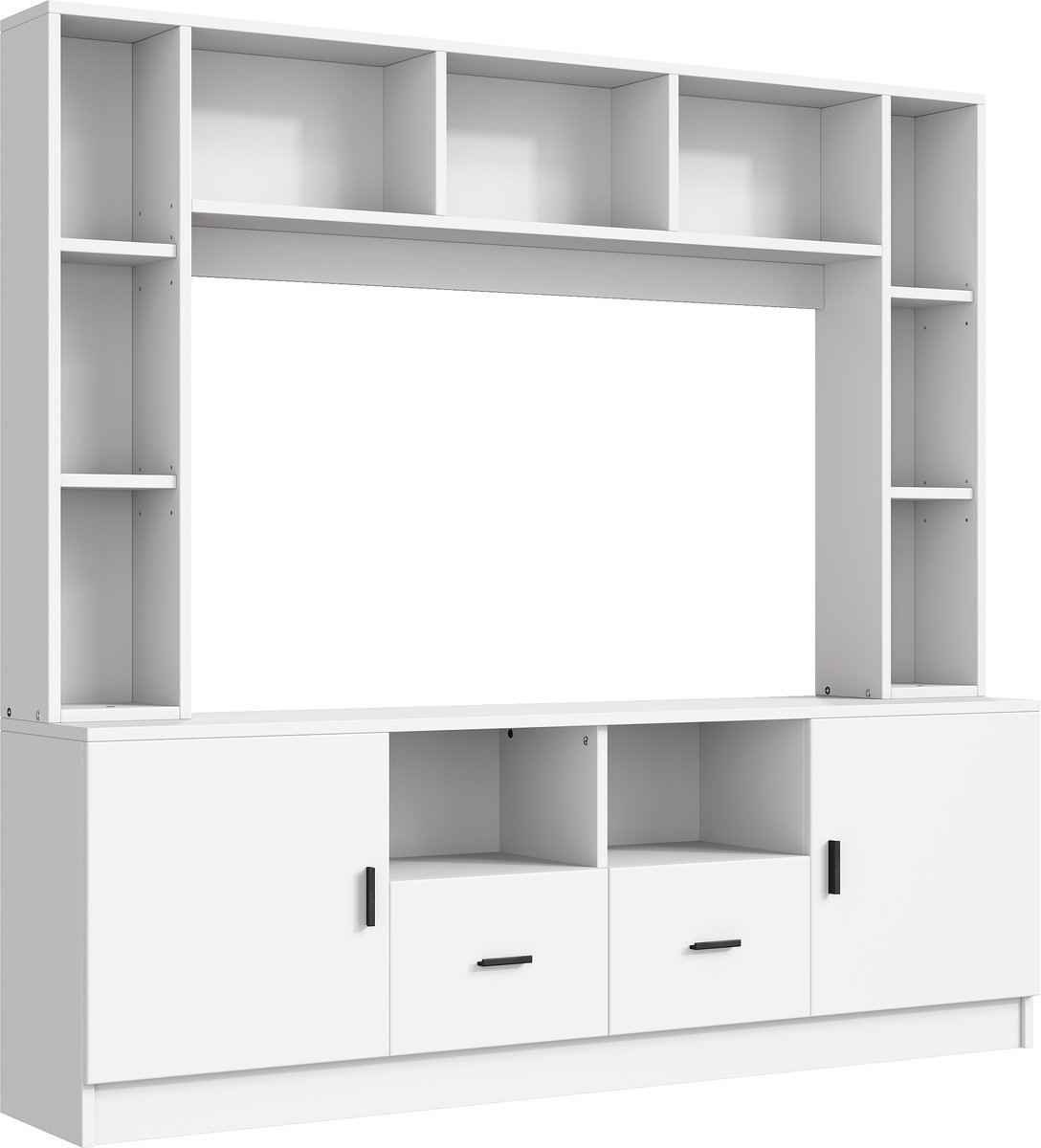 180*35*170cm TV-wandmeubelset met vitrinekast, mediawand inclusief tv-standaard en plank, 