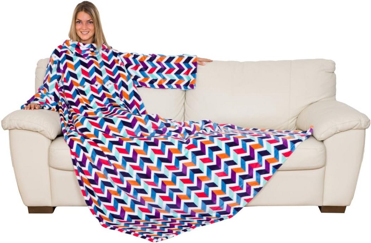 Trendy fleece deken met mouwen en buidelzak - Volwassenen maat 140 x 210 cm