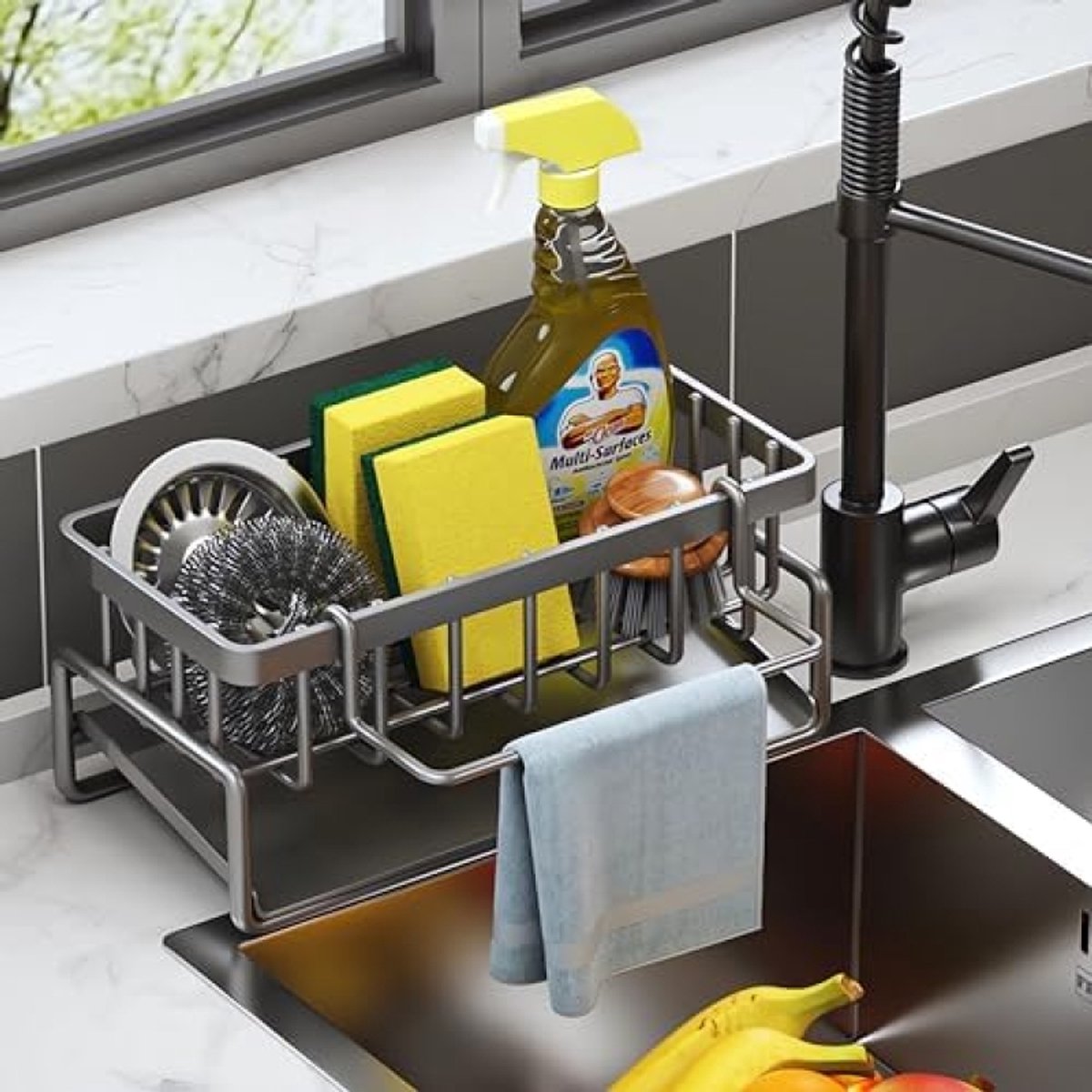 Compact Gootsteenorganizer met Sponshouder en Afdruipfunctie