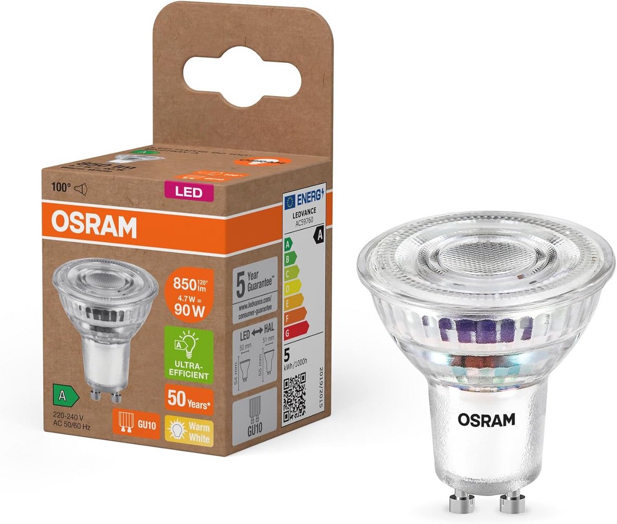 LED Reflektorlamp GU10 4.7W Warm Wit Energiezuinig