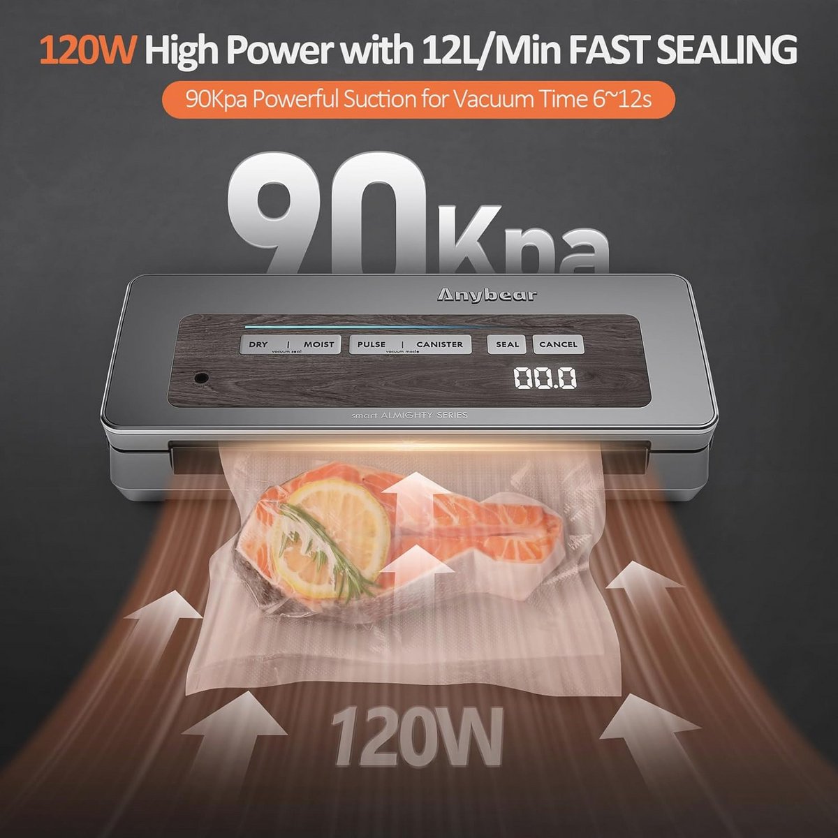 Vacuum Machine 90 kPa 100 W met brede seal voor voedselopslag
