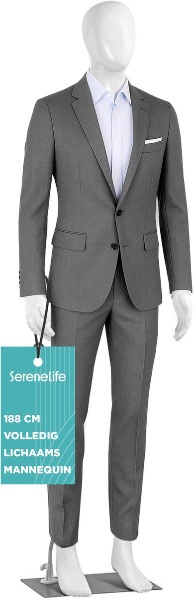 SereneLife Mannequin voor Mannen - Verstelbaar 188 cm - Volledig Lichaam met Articulatie - 360° Draaibaar Hoofd, Flexibele Ledematen - Ideaal voor Kledingwinkels en Retail - Wit