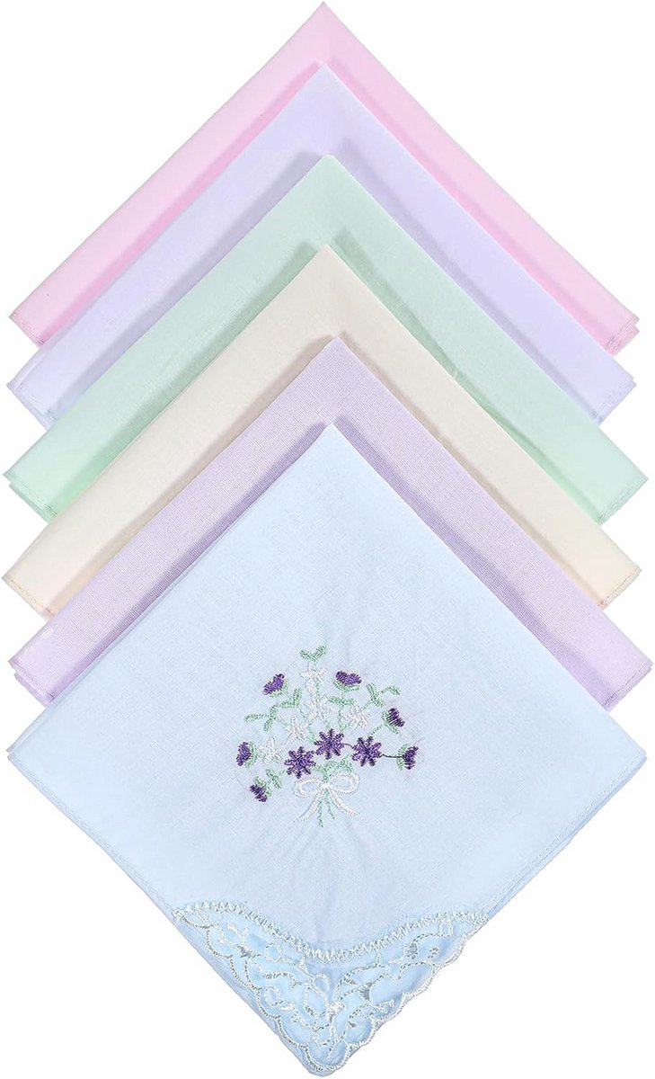6 Stuks Vintage Bloemige Zakdoeken voor Vrouwen - Vlinder Kant, 100% Katoen, 11x11 Inch - Assortiment Kleuren