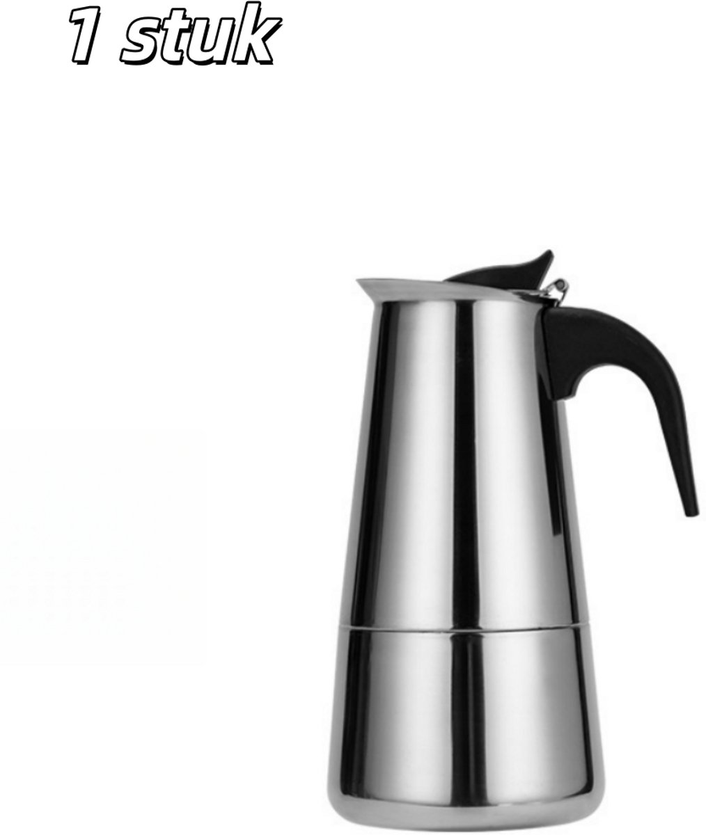 1 stuk - Koffiepot - Espressomaker voor op het fornuis - Mokapot - Roestvrij staal - Geschikt voor kamperen of thuisgebruik - 300 ml - Zilver