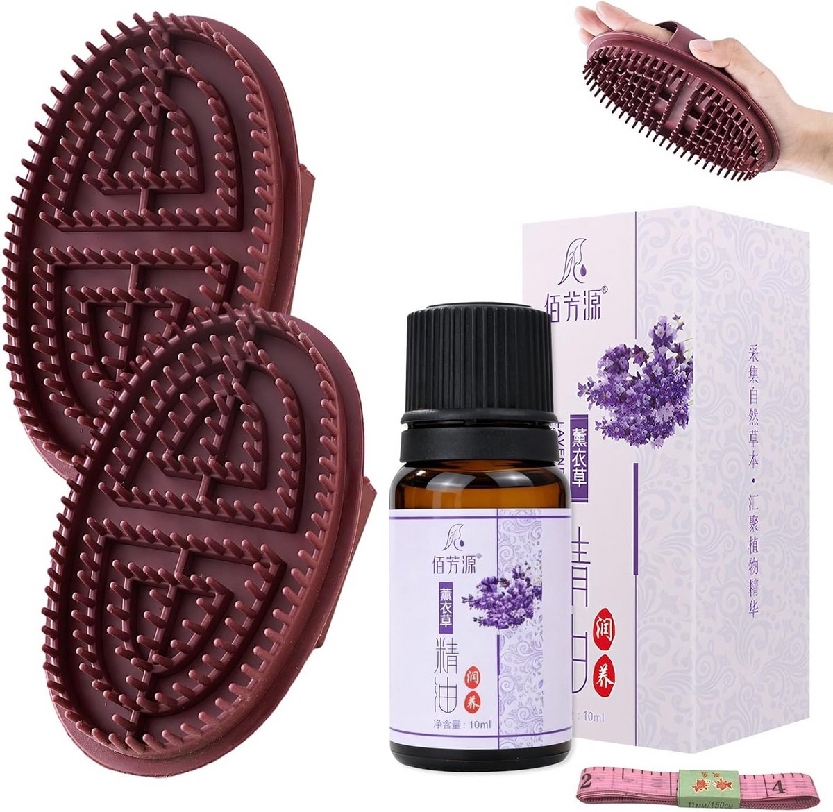 Meridiaan Massageborstel Set met Etherische Olie en Meetlint voor Lichaamsmassage
