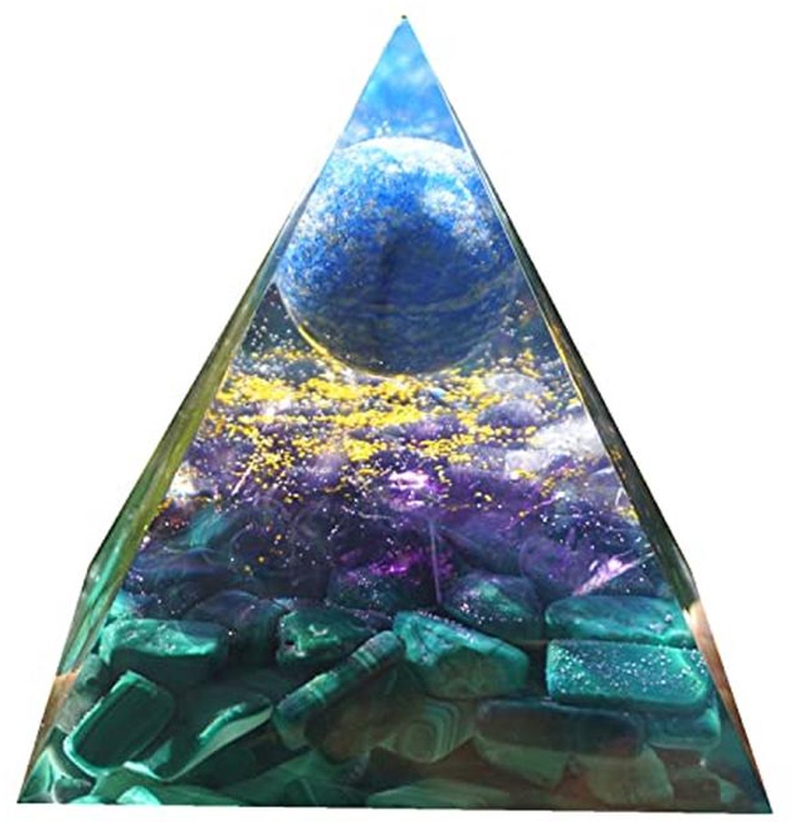 Lapis Lazuli Orgoniet Piramide Kristallen Bal met Amethist Malachiet Reiki Energie Chakra Genezing Orgonpiramide