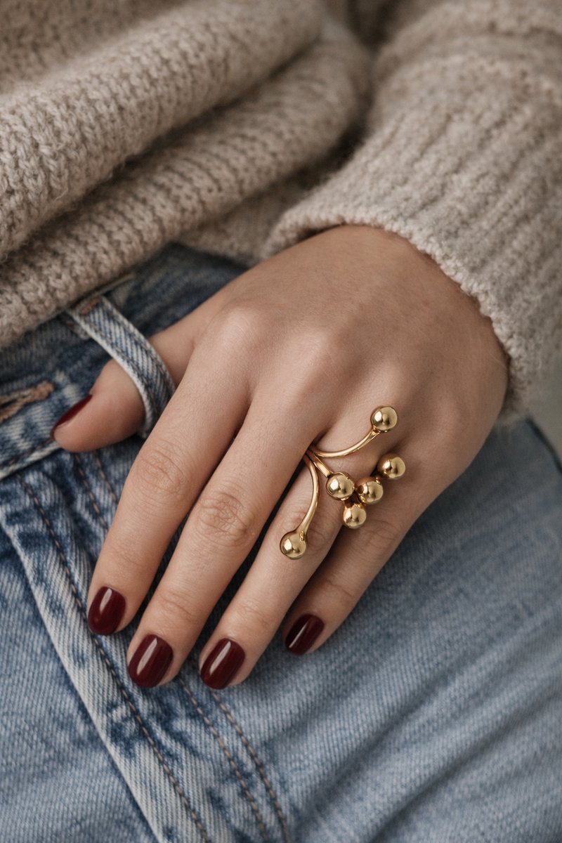 Lundholm Ringen Dames Goud Jewellery - Gouden Ring Dames – Premium Stainless Steel Goud Verguld – My Marte Serie – Goudkleurige Statement Ring (One Size, Verstelbaar) – Inclusief Luxe Geschenkverpakking