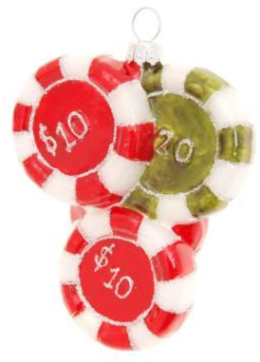 Krebs Glas Lauscha Kerstbal Casino Chips – Glazen Ornament – Kleurrijk Las Vegas Design Rood