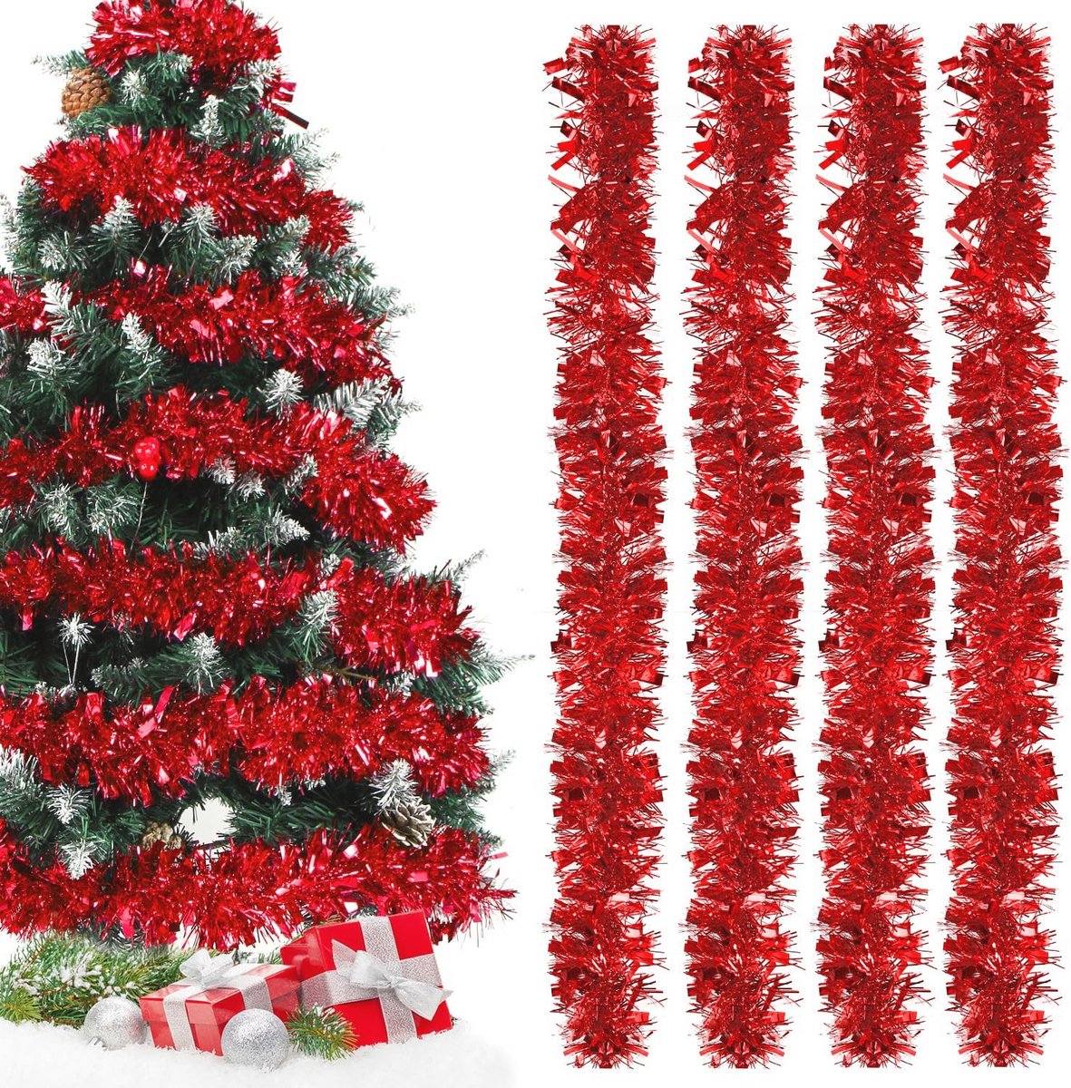 Gouden en Zilveren Lametta Kerstguirlande van 8 meter voor Binnen en Buiten – foto 5