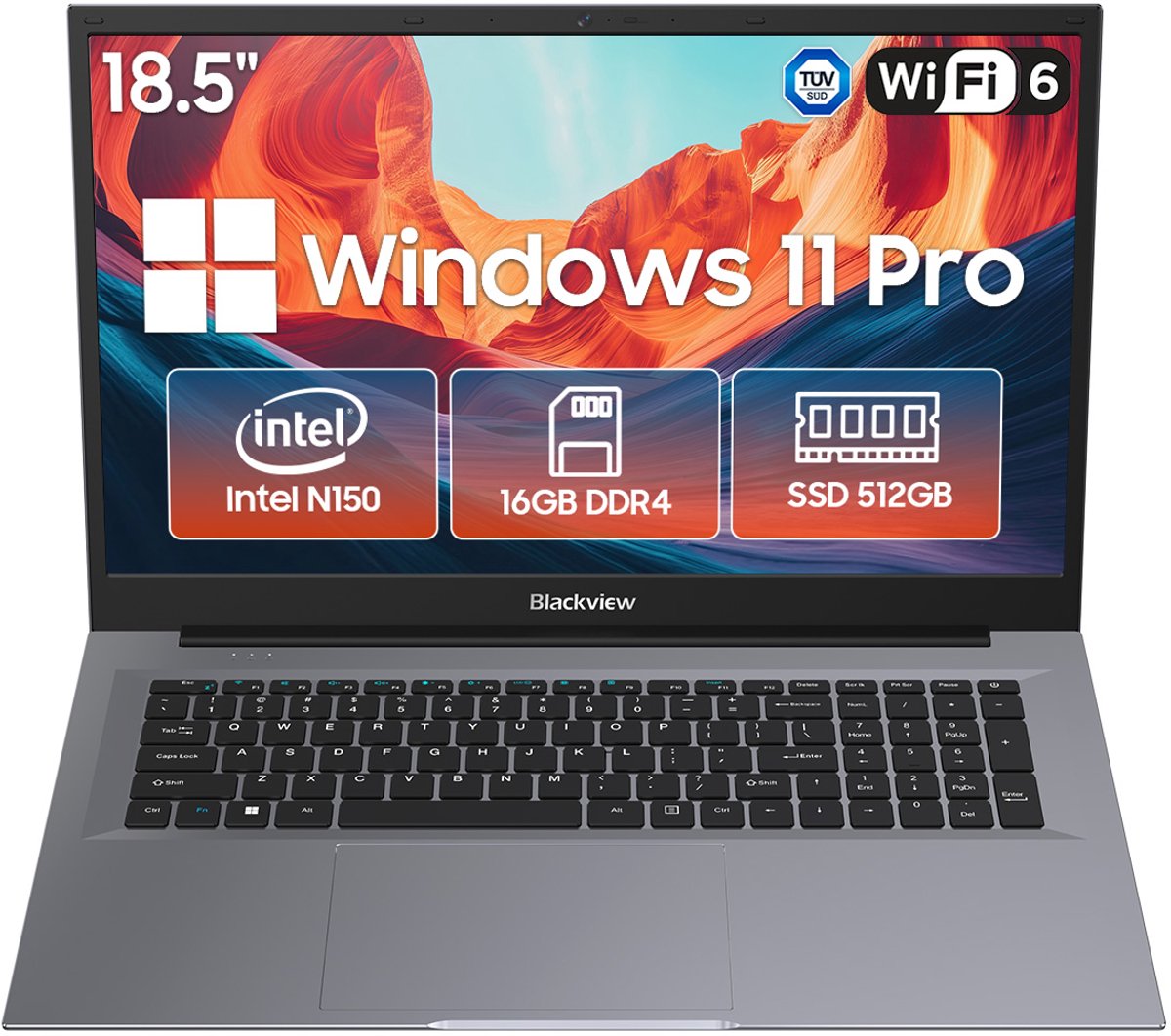 Blackview AceBook 10 Laptop - 18,5 inch Full HD - 16 GB DDR4 - 512 GB SSD Intel N150 - WiFi 6 Windows 11 Pro Notebook - Intel® Graphics - Grijs — afbeelding 1