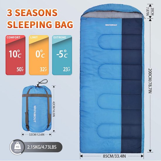 XL slaapzak 10 ℃ voor volwassenen - machinewasbaar en ideaal voor 3-4 seizoenen - perfect voor camping en wandelen van Merkloos — afbeelding 3