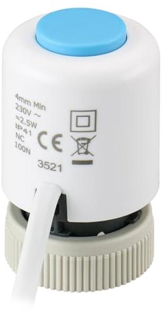 Thermo-elektrische actuator voor vloerverwarming, M30 x 1,5 draad, AC230V normaal gesloten