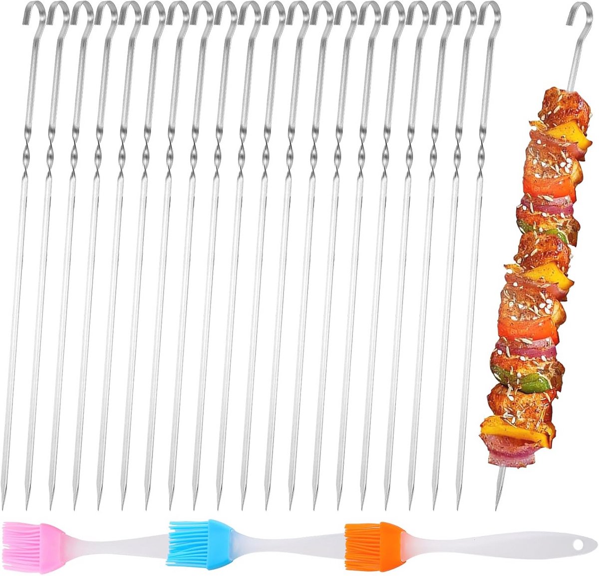 40 Stuks Roestvrijstalen Grillspiesen 28 cm - Lange Kebabs en Grillborstels